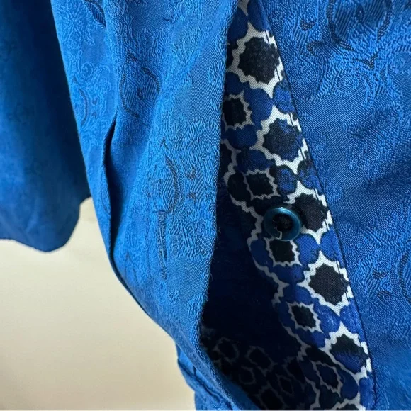 Robert Graham Cullen Blue Jacquard Flip Cuff Dress Shirt, NWOT, Size 1XLT - Picture 10 of 12